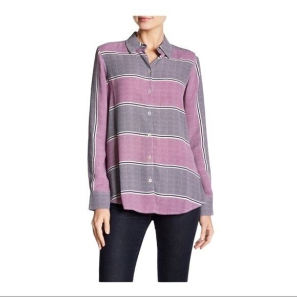 Foxcroft Allover Dot Print Stripe Blouse 10 - Picture 1 of 8